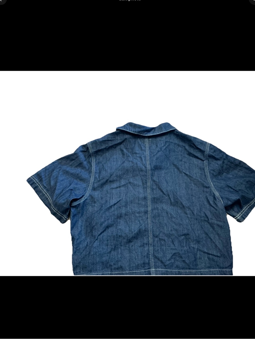 Lee Workwear Cropped Denim Chore Shirt Jacket Medium Dark Utility Button Front - Picture 2 of 8